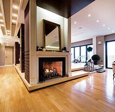 Stock Image - Earthcore Gas Fireplace Masonry Fireplace