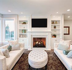 Stock Image - Earthcore Gas Fireplace Masonry Fireplace