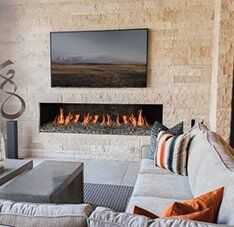 Stock Image - Earthcore Gas Fireplace Masonry Fireplace