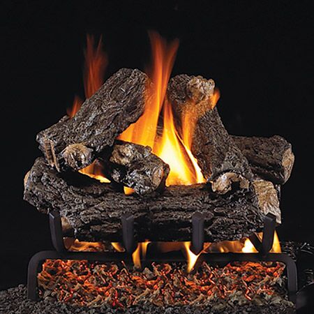 Stock Image - Real Fyre Gas Log Set & Burner Vented Gas Log Set